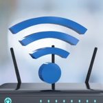 Inicio 3d rendering router with blue wi fi sign